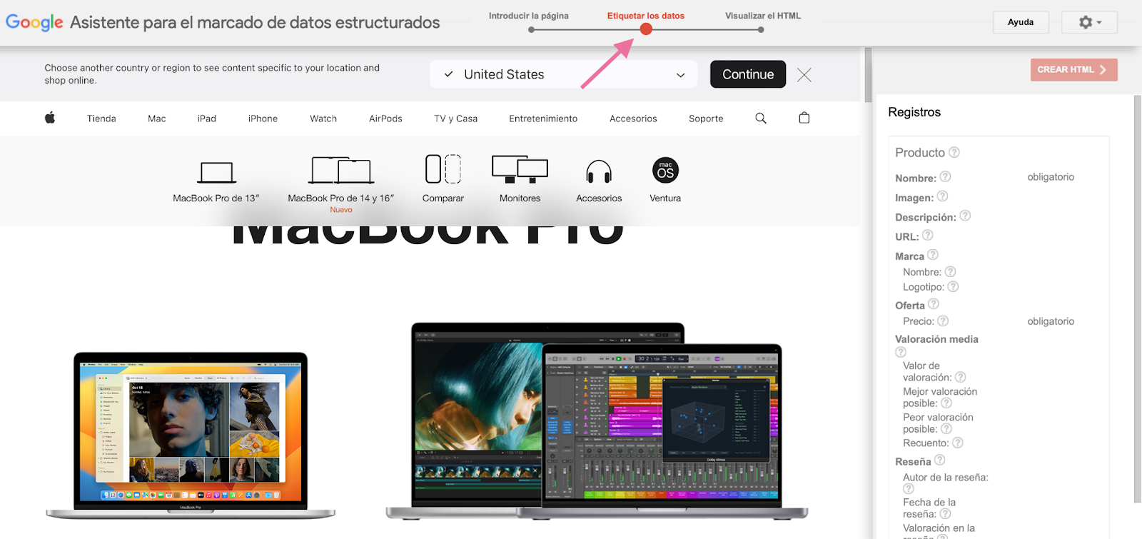 Asistente de marcado de datos estructurados con url extraída