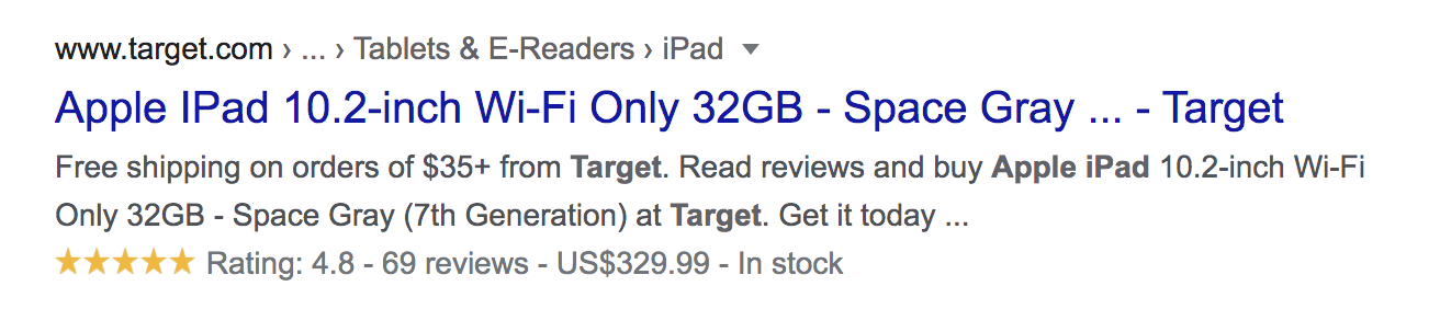 schema example in the SERPs