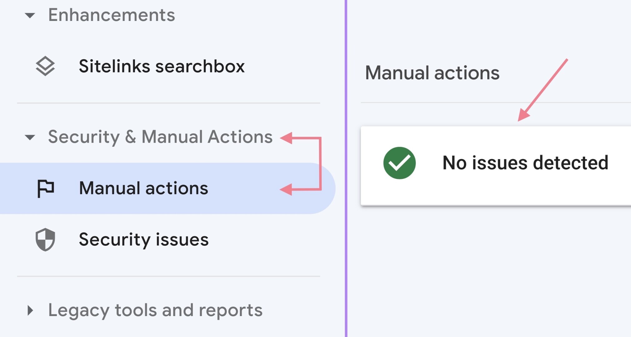 Actions manuelles de la console de recherche de google