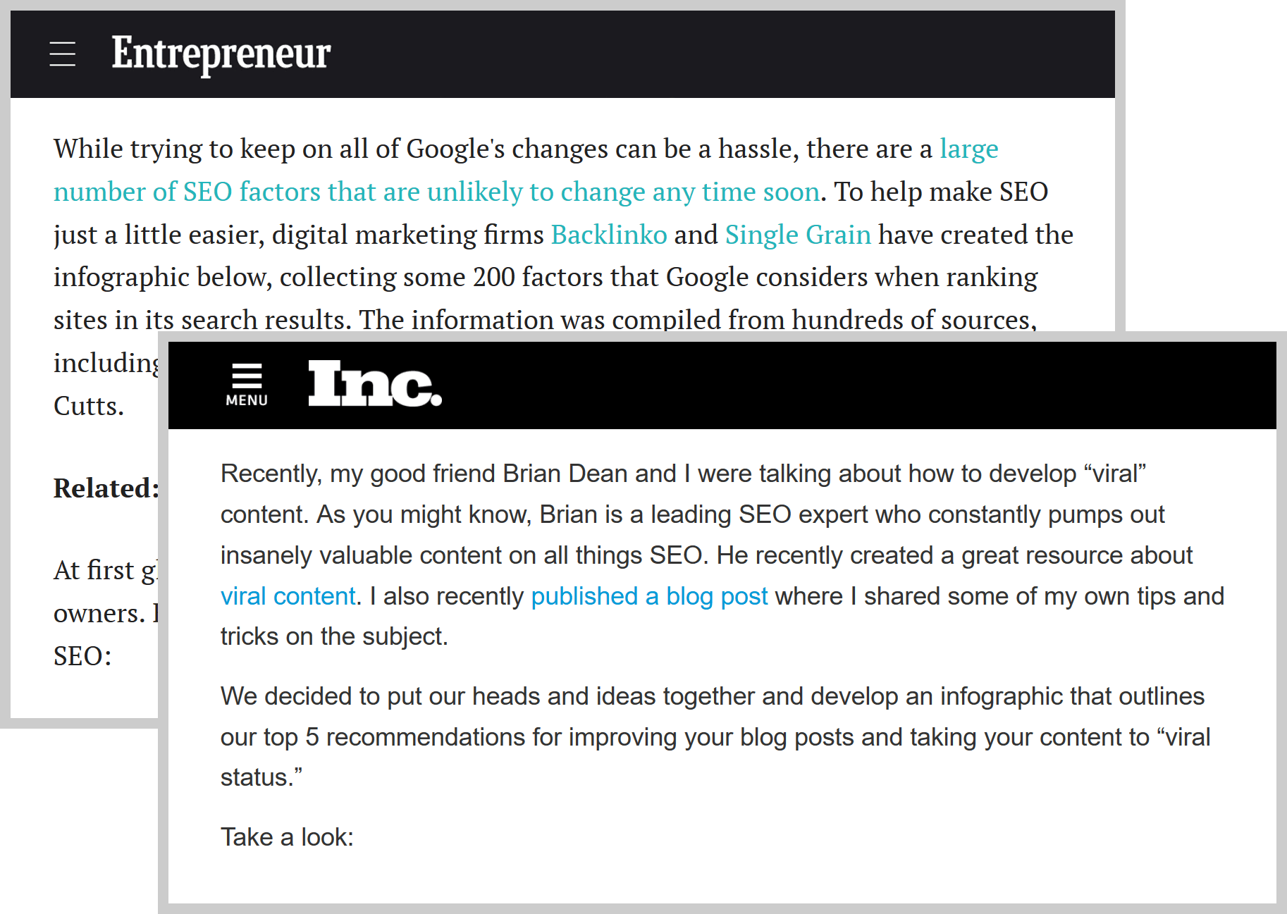 contenu publié sur Entrepreneur et Inc