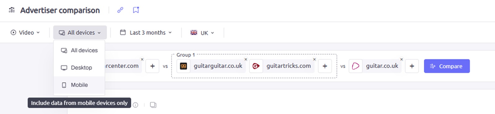 Changing your focus device(s) in AdClarity &mdash; Advertising Intelligence